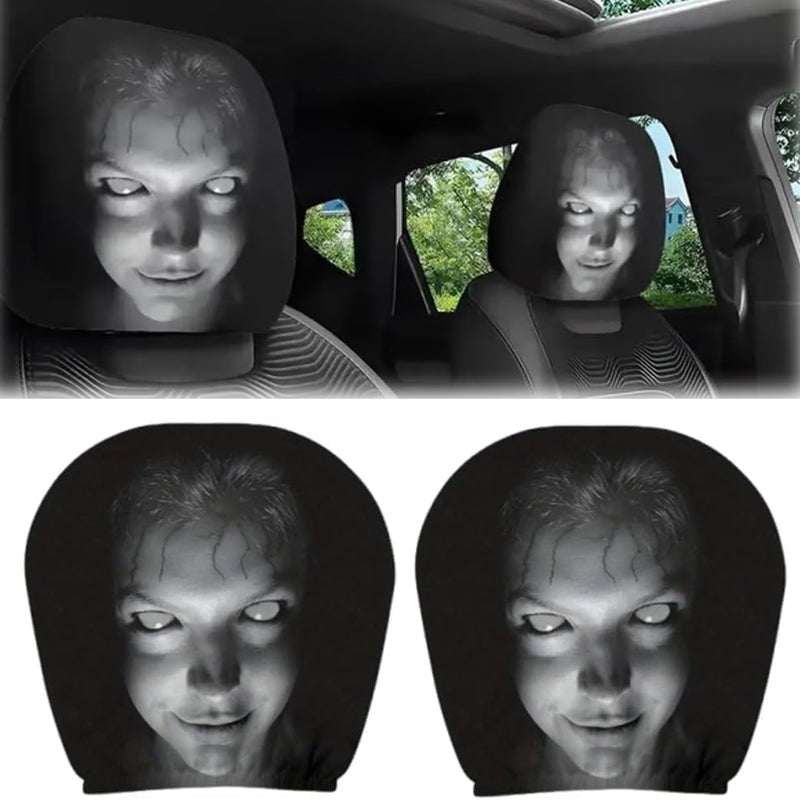 Premium 2 Pcs Modern Style Hooded Bright-Eyed Mysterious Portrait Pattern Car Headrest Covers