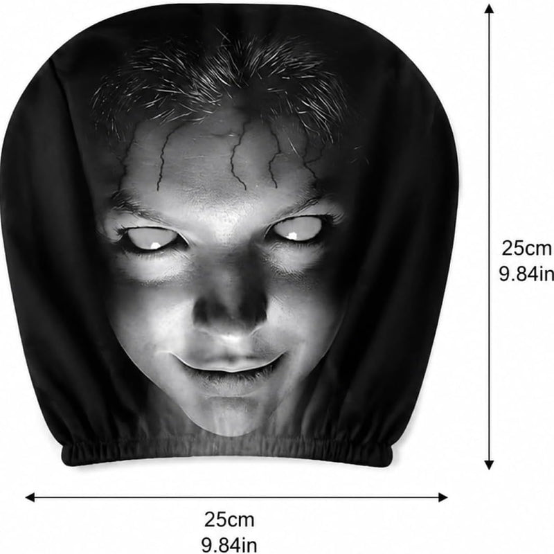 Premium 2 Pcs Modern Style Hooded Bright-Eyed Mysterious Portrait Pattern Car Headrest Covers