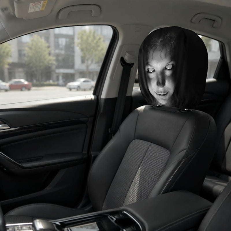 Premium 2 Pcs Modern Style Hooded Bright-Eyed Mysterious Portrait Pattern Car Headrest Covers