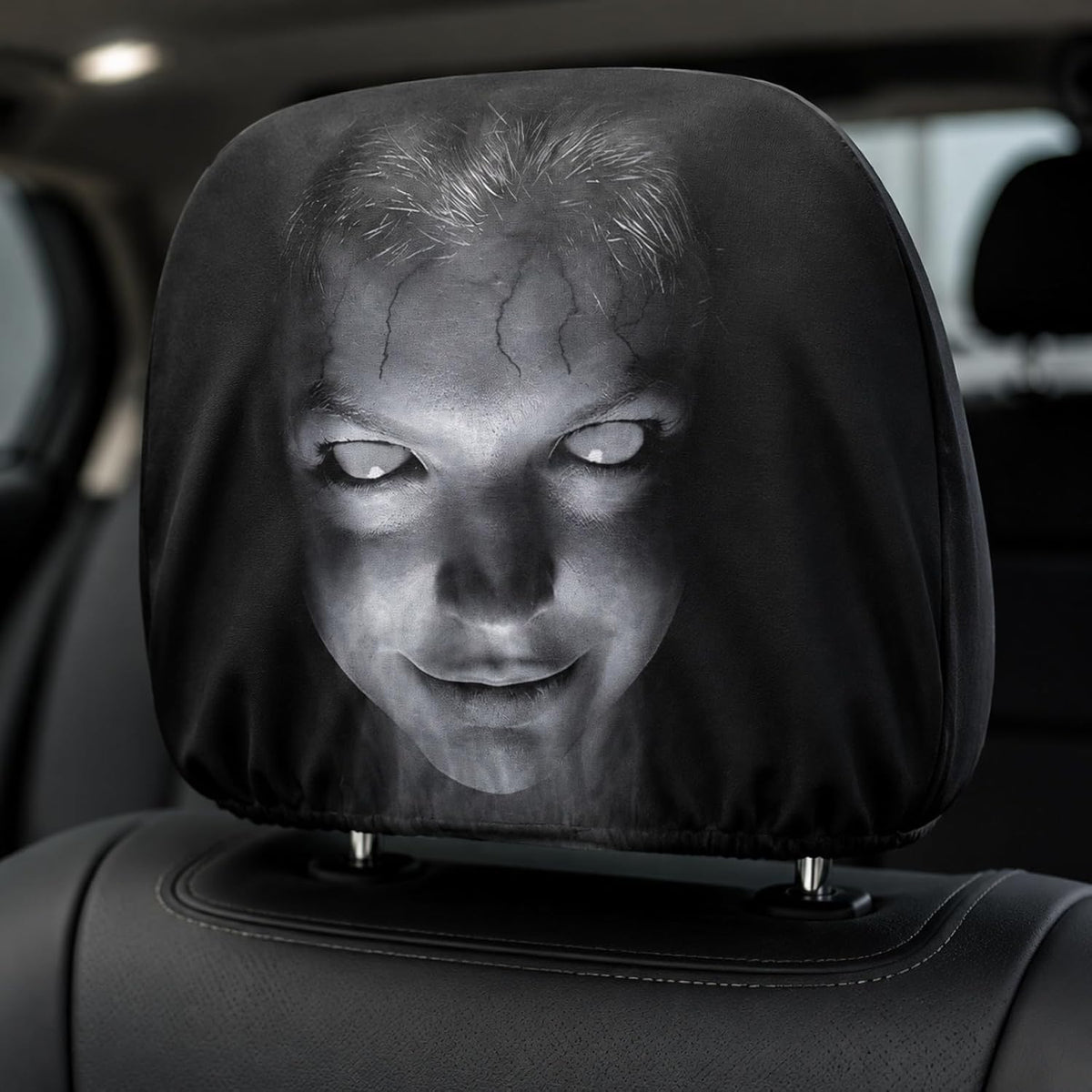 Premium 2 Pcs Modern Style Hooded Bright-Eyed Mysterious Portrait Pattern Car Headrest Covers