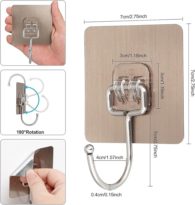 Heavy-Duty Adhesive Wall Hooks – No Drilling, No Damage | Pack of 10