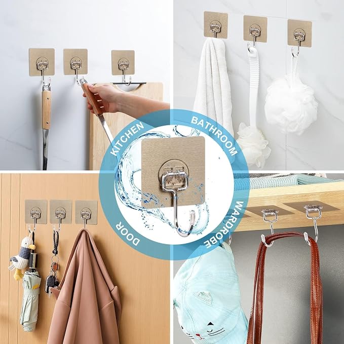 Heavy-Duty Adhesive Wall Hooks – No Drilling, No Damage | Pack of 10